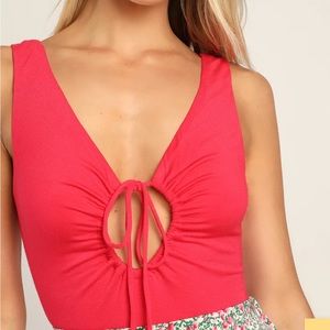 Lulus bodysuit keyhole tie front hot pink sleeveless small S NWT